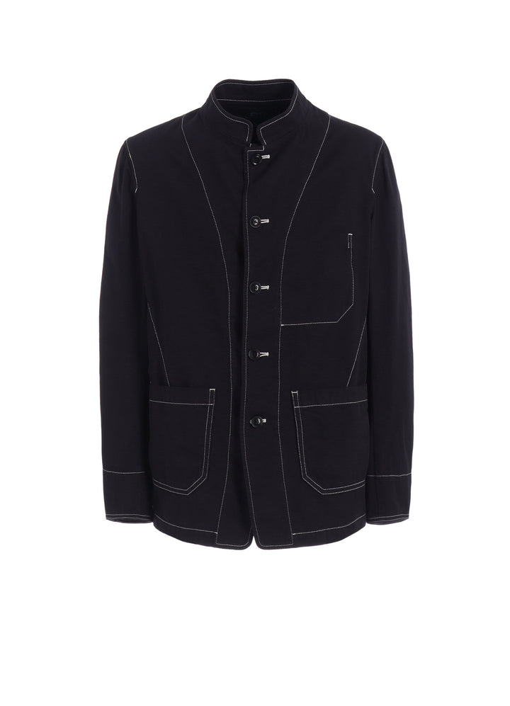 COTTON TWILL GARMENT DYED STAND COLLAR JACKET