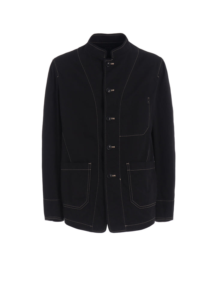 COTTON TWILL GARMENT DYED STAND COLLAR JACKET