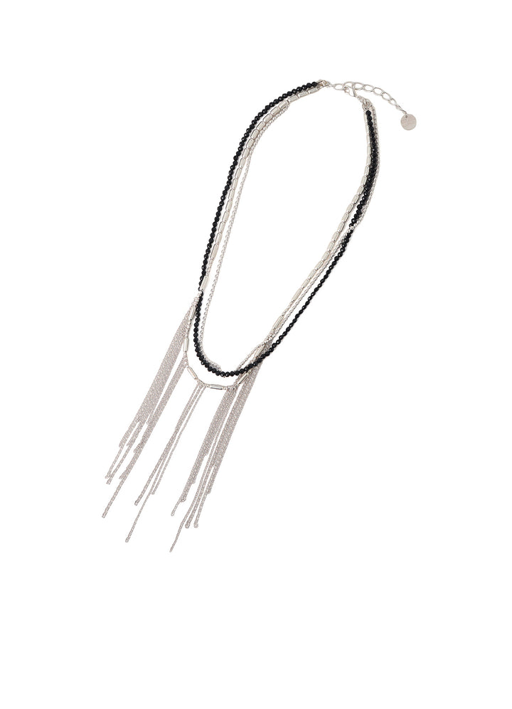 ONYX AND BRASS TASSEL LAYERED NECKLACE