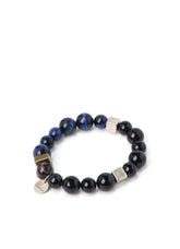 BLUE TIGER'S EYE+SMOKY QUARTZ BRASS BRACELET