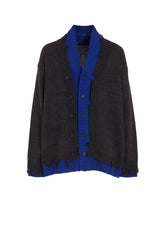 CORPILON BULKY WOOL COLOR-BLOCKED DAMAGE CARDIGAN
