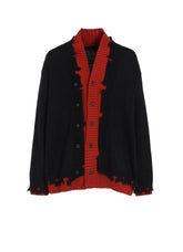 CORPILON BULKY WOOL COLOR-BLOCKED DAMAGE CARDIGAN