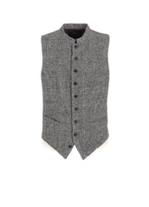 GLEN CHECK CUT-OUT HEM STAND COLLAR VEST