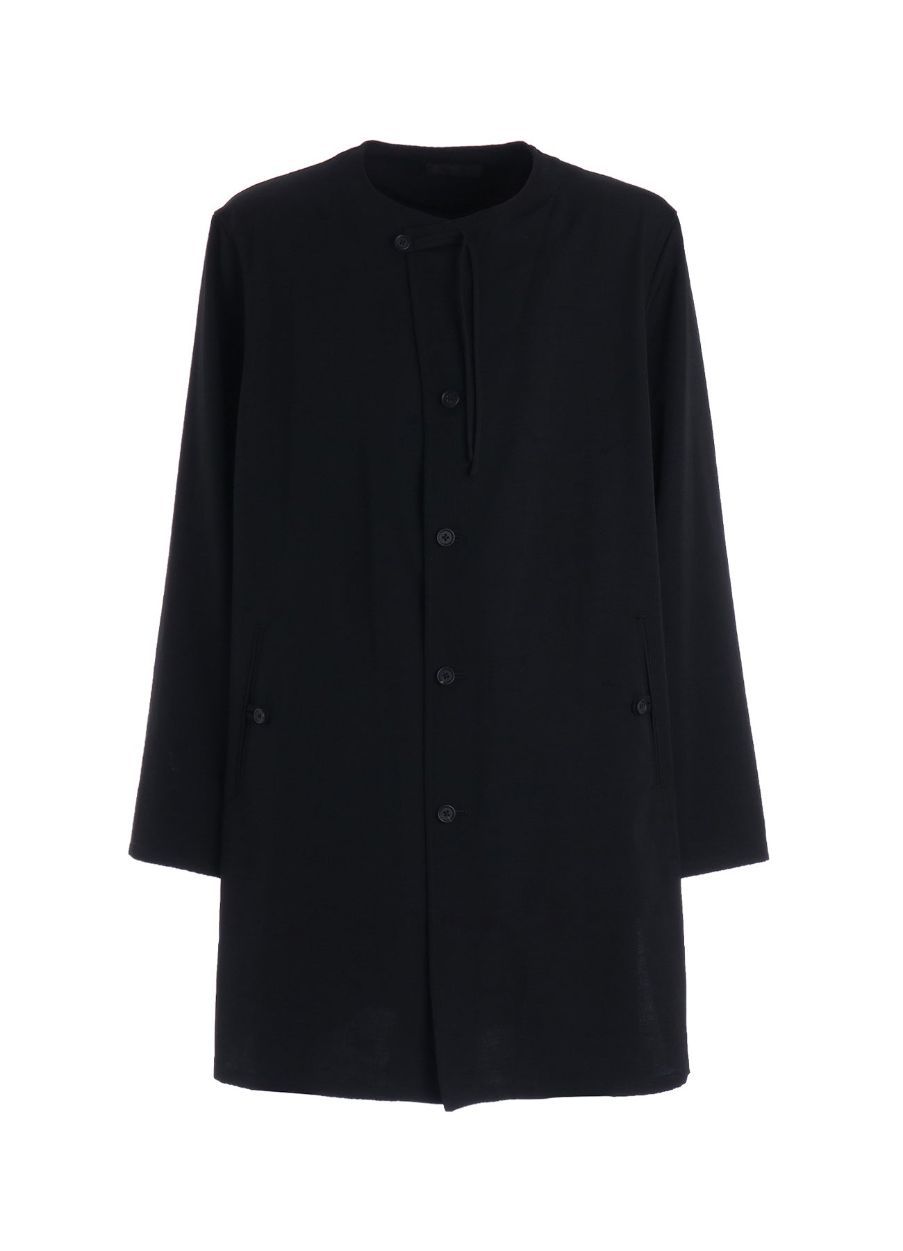 WASHER WOOL GABARDINE COLLARLESS LONG JACKET – THE SHOP YOHJI YAMAMOTO