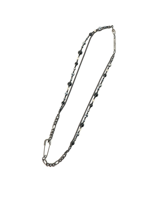 BLACK ONYX + GLASS BEADS BRASS NECKLACE
