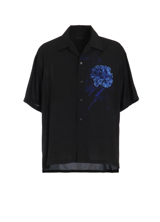 "BLUE CARNATION" COLLAGE PRINTED OPEN-COLLAR SHIRT