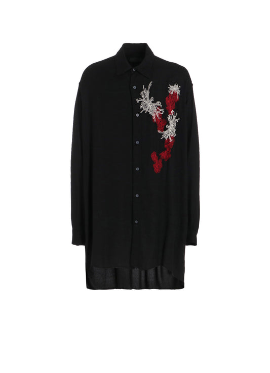 VISCOSE TWILL CHRYSANTHEMUM EMBROIDERY OVERSIZED SHIRT