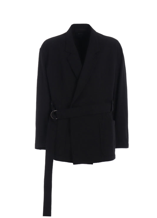 COTTON/LINEN DUNGAREE BELTED JACKET