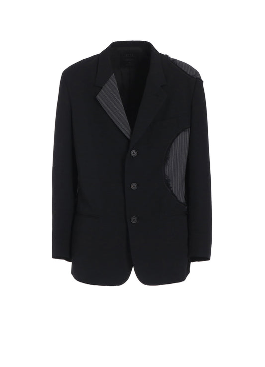 WASHER WOOL GABARDINE CUT-OUT STRIPED JACKET