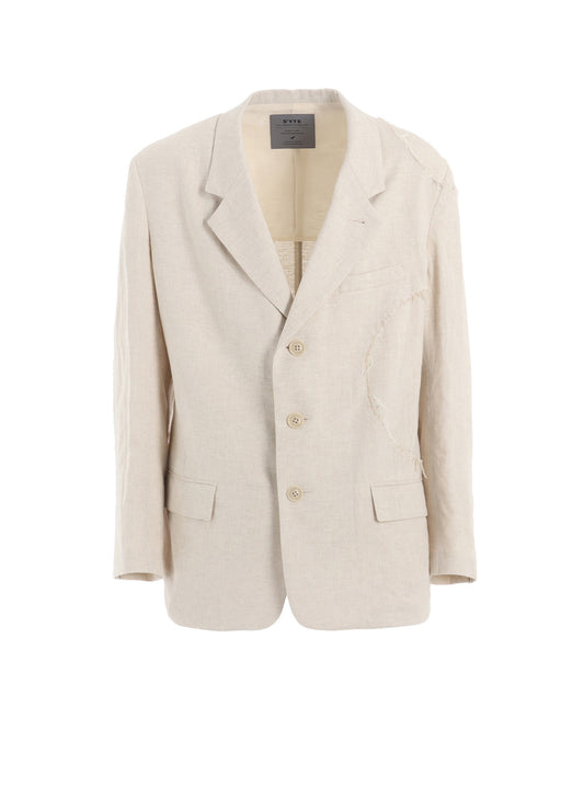 LINEN/COTTON HERRINGBONE ZIGZAG CUT-OUT JACKET