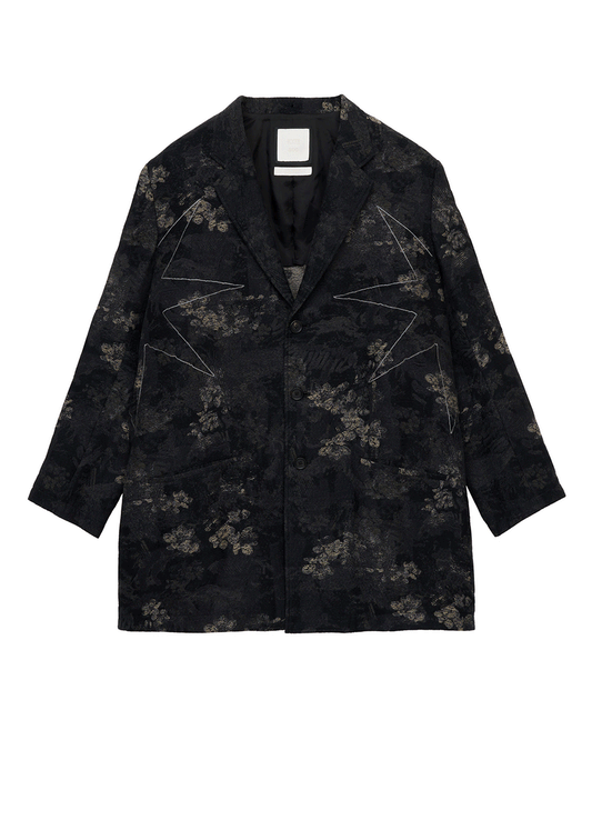 S’YTE × GDC Collaborate Collection- FADED FLORAL JACQUARD OCTAGON STAR EMBROIDERY LONG JACKET