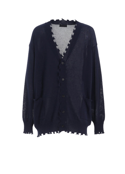 COMPACT TWIST 10G DAMAGED KNITTED CARDIGAN
