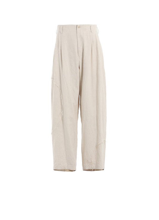 LINEN/COTTON HERRINGBONE ZIGZAG CUT-OUT PANTS
