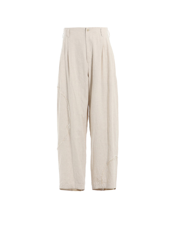 LINEN/COTTON HERRINGBONE ZIGZAG CUT-OUT PANTS
