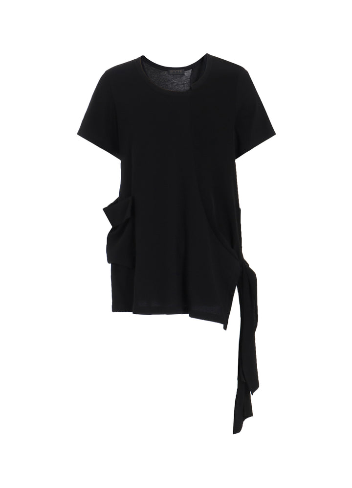 SOFT JERSEY+CREPE de CHINE POCKET SIde SLIT KNOT T-SHIRT