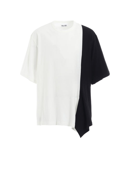 COTTON JERSEY FABRIC SWITCH H/S DRAPED T-SHIRT