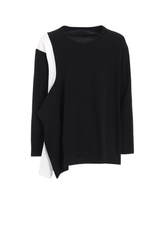 COTTON JERSEY FABRIC SWITCH L/S DRAPED T-SHIRT