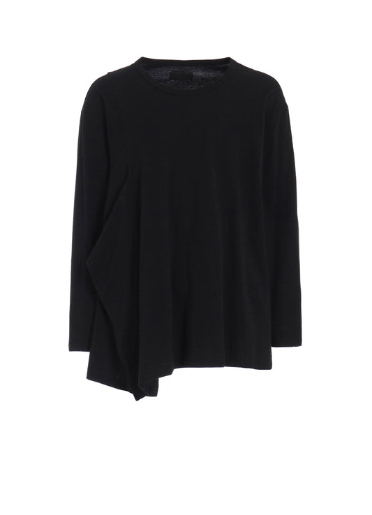 COTTON JERSEY FABRIC SWITCH L/S DRAPED T-SHIRT
