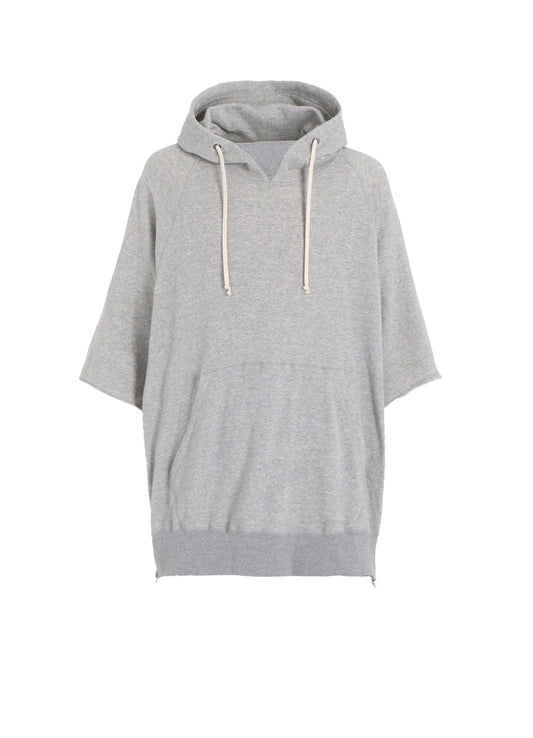 COTTON GAUZE SHORT-SLEEVED BIG HOODIE WITH SIDE ZIPPERS