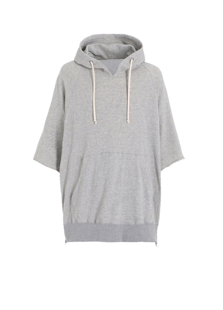COTTON GAUZE SHORT-SLEEVED BIG HOODIE WITH SIDE ZIPPERS