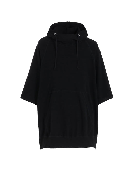 COTTON GAUZE SHORT-SLEEVED BIG HOODIE WITH SIDE ZIPPERS