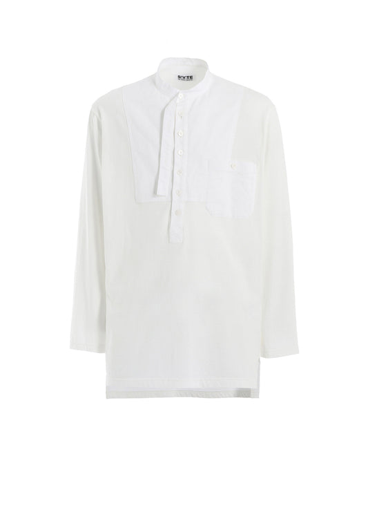 WOVEN AND JERSEY COMBINATIONS STAND COLLAR HENLEY NECK PULLOVER