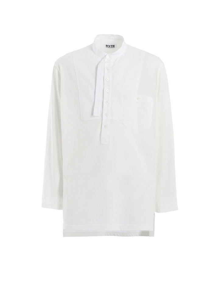 WOVEN AND JERSEY COMBINATIONS STAND COLLAR HENLEY NECK PULLOVER