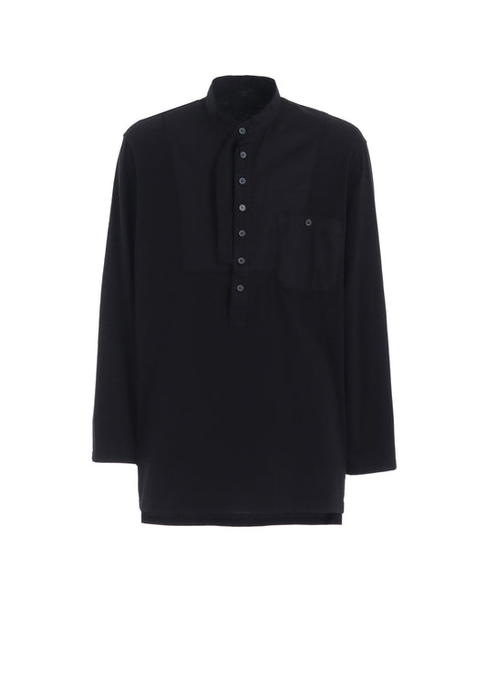WOVEN AND JERSEY COMBINATIONS STAND COLLAR HENLEY NECK PULLOVER