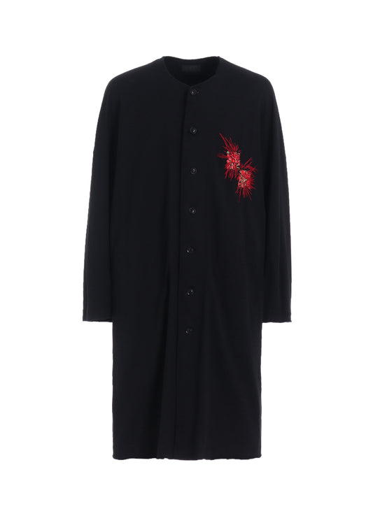 CLASSIC JERSEY TYROLEAN EMBROIDERY COLLARLESS LONG CARDIGAN