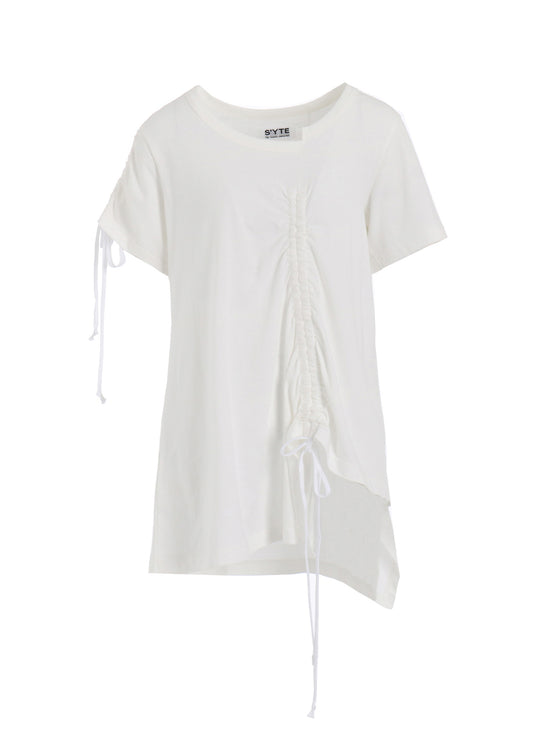 SOFT JERSEY ASYMMETRICAL T-SHIRT WITH GATHERED STRINGS