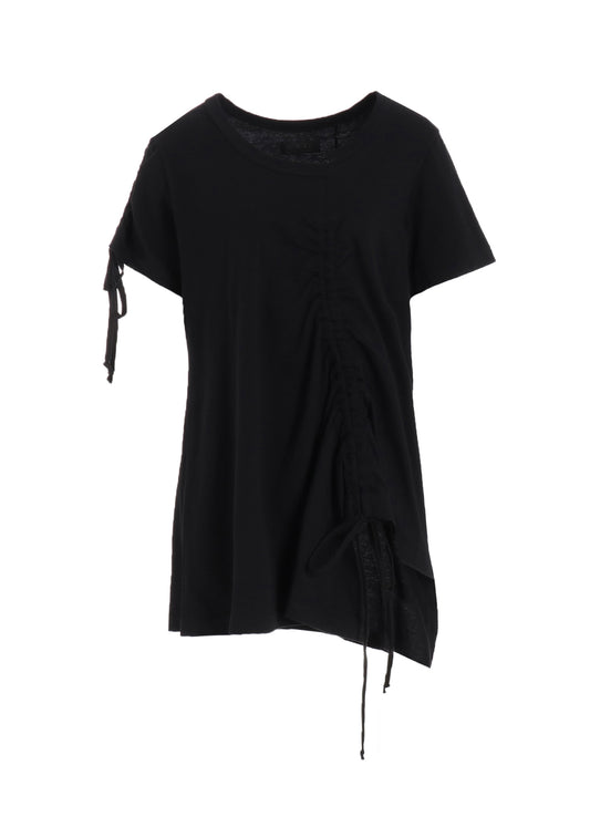 SOFT JERSEY ASYMMETRICAL T-SHIRT WITH GATHERED STRINGS