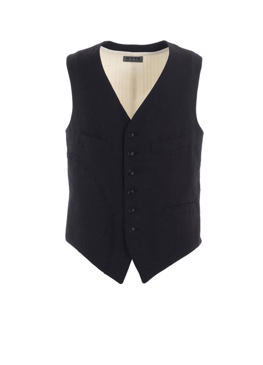 LINEN/COTTON HERRINGBONE ZIGZAG CUT-OUT VEST