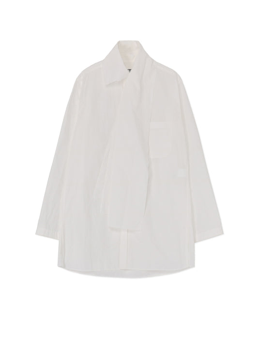 COTTON/LINEN WASHER TYPEWRITER  ASYMMETRICAL STOLE COLLAR SHIRT
