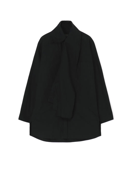 COTTON/LINEN WASHER TYPEWRITER  ASYMMETRICAL STOLE COLLAR SHIRT