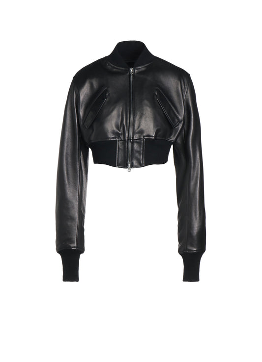 SEMI-VEGETABLE TANNED SHEEP LEATHER CROPPED BOMBER JACKET