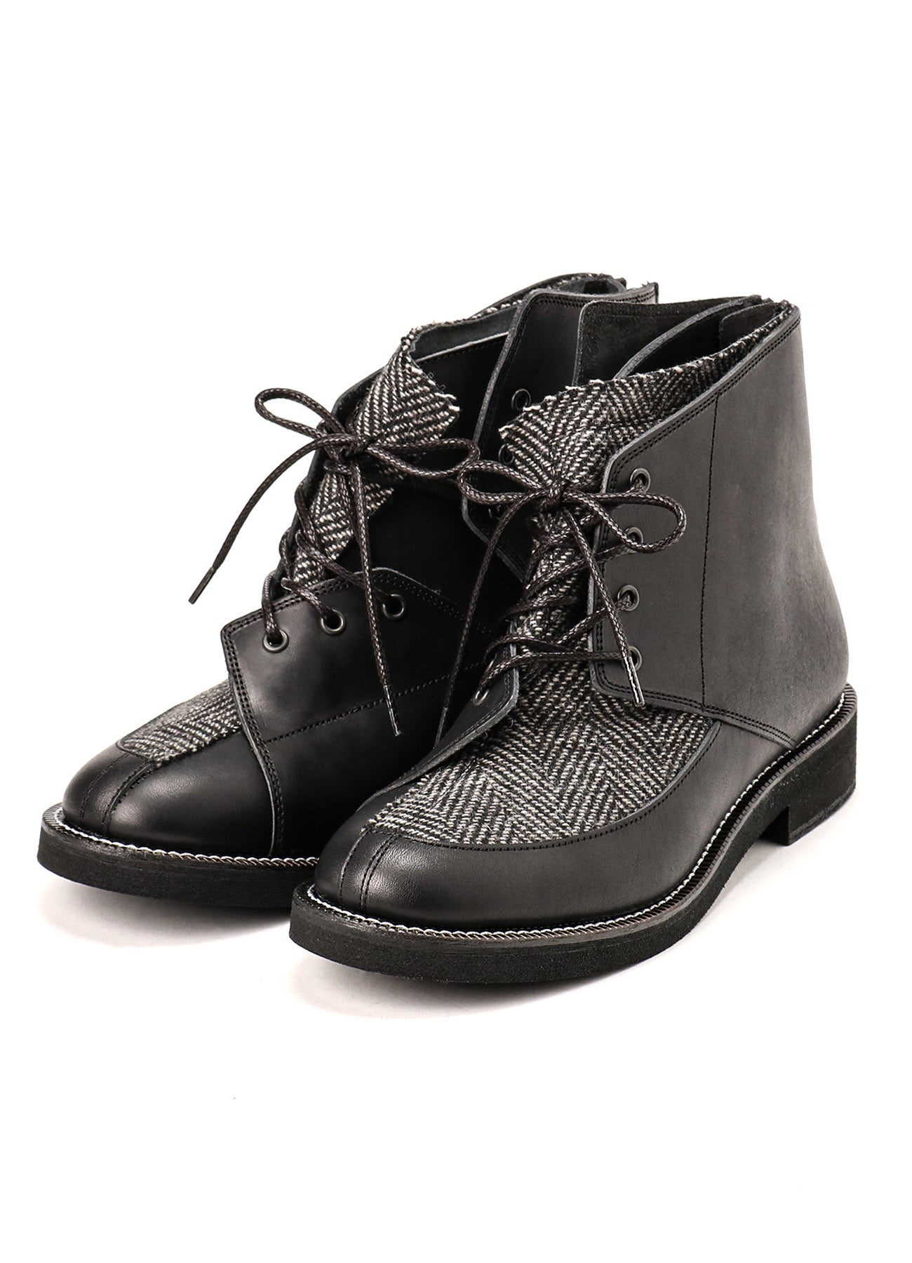 SMOOTH LEATHER/WOOL HERRINGBONE COMBI LACE-UP BOOTS – THE SHOP