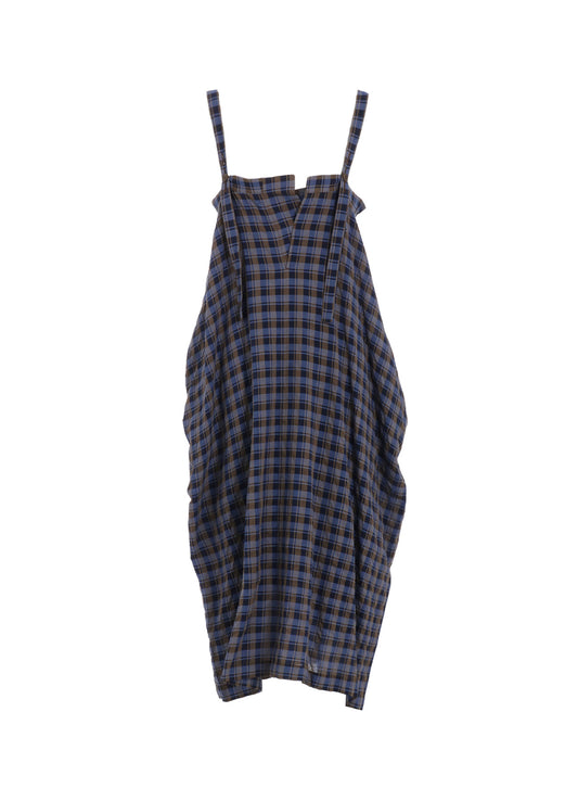 COTTON CUPRO MINI PLAID STRAP DRESS