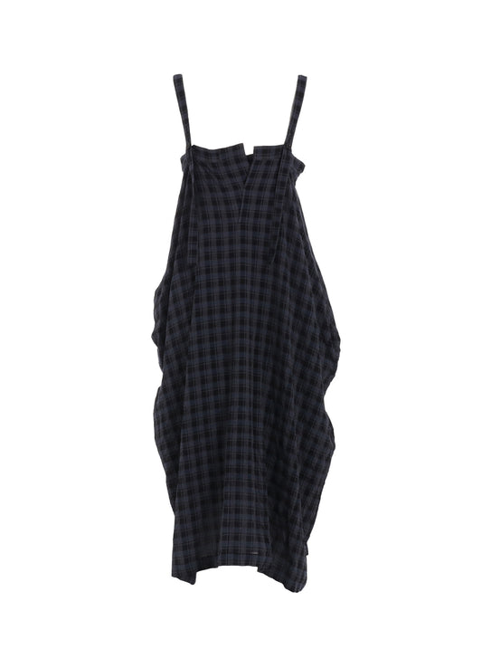 COTTON CUPRO MINI PLAID STRAP DRESS