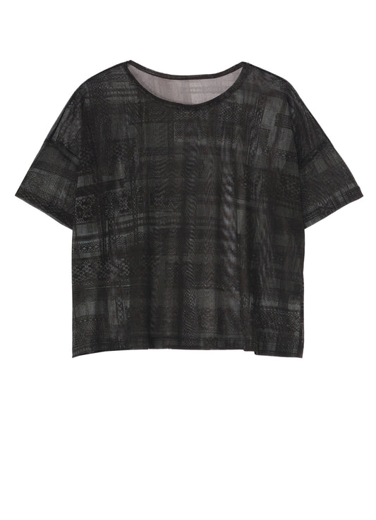 TULLE LACE PRINT LOOSE ROUND NECK T
