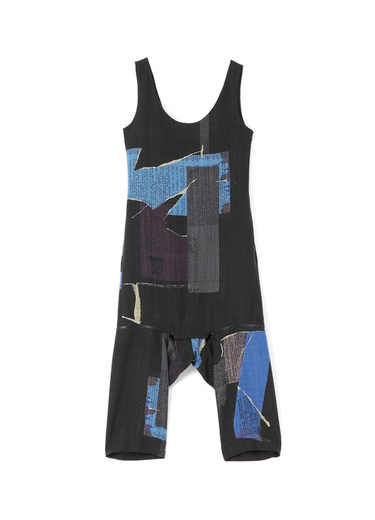 WOOL DICTIONARY COLLAGE PRINT HEM FASTENER OVERALL