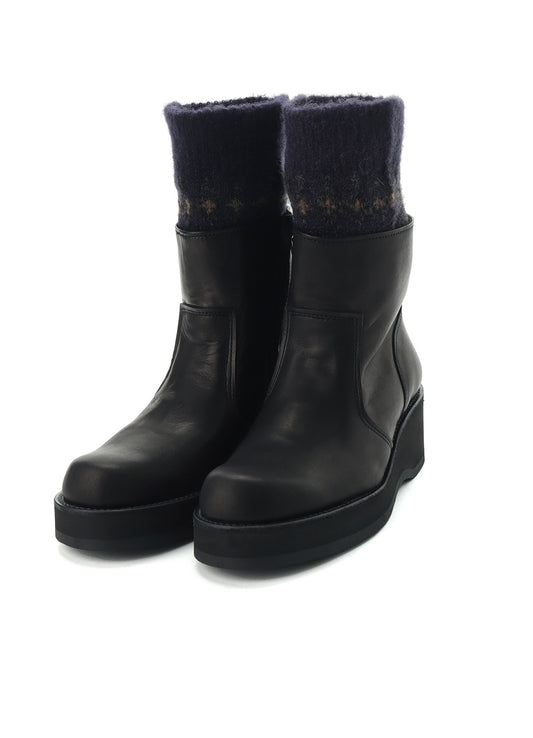 JACQUARD KNIT LEATHER COMBI NORDIC KNITTED BOOTS