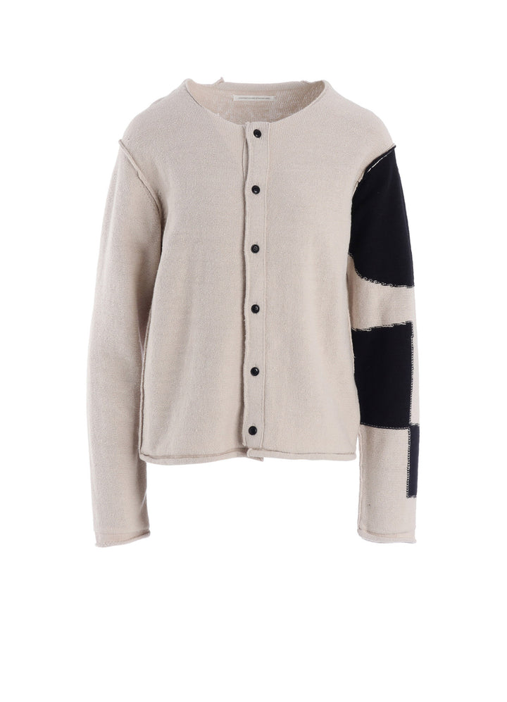 INTERSIA JERSEY ROUND NECK KNIT CARDIGAN