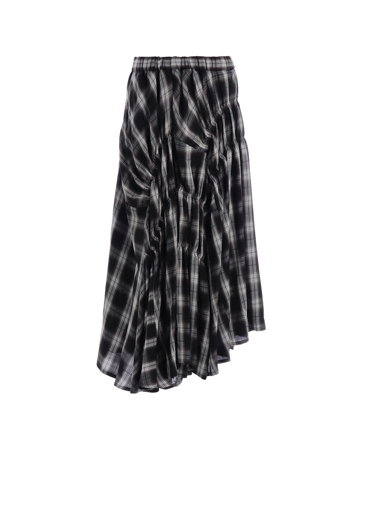 CUPRO SPUN PLAID GATHER SKIRT