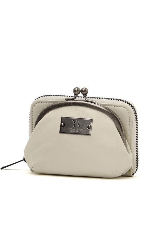 SEMI-GLOSSY LEATHER WALLET W/ METAL CLASP