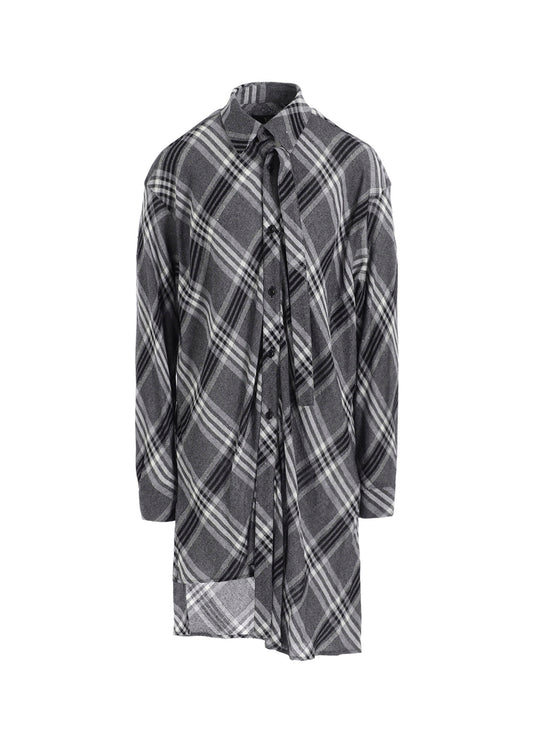 GAUZE PLAID HANGING PLACKET BLOUSE