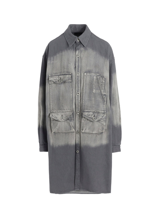 SPOTTED DENIM BIG GOWN BLOUSE