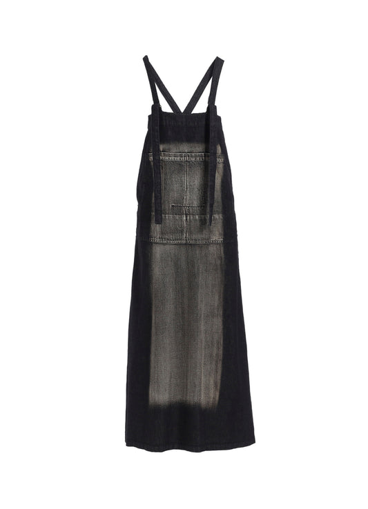 SPOTTED DENIM SALOPETTE SKIRT
