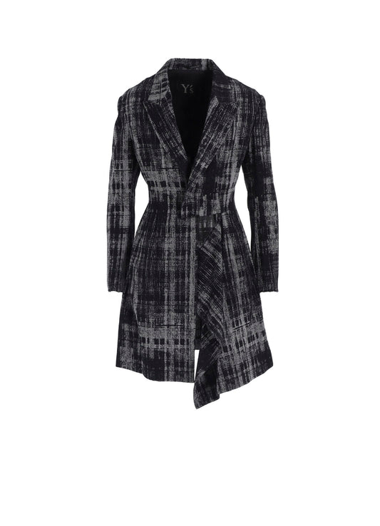 FADED PLAID JACQUARD LEFT FRON CLOTH JACKET