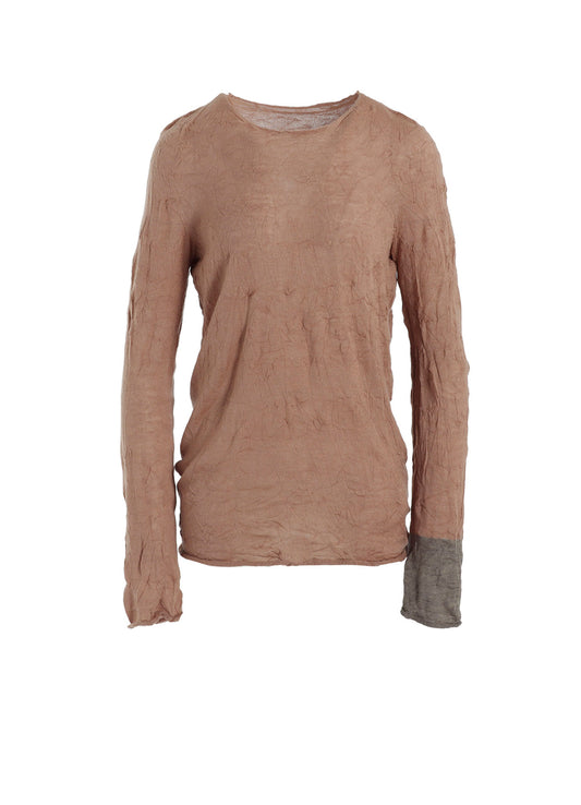 ROUND NECK WRINKLED LONG SLEEVE PULLOVER