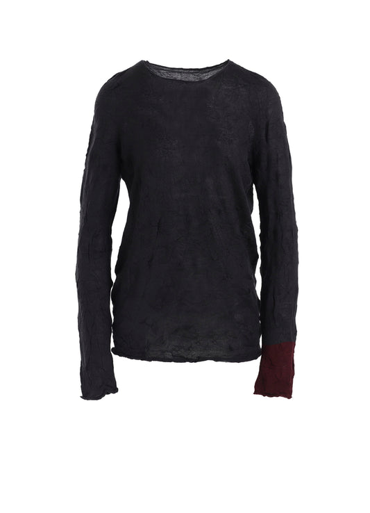 ROUND NECK WRINKLED LONG SLEEVE PULLOVER
